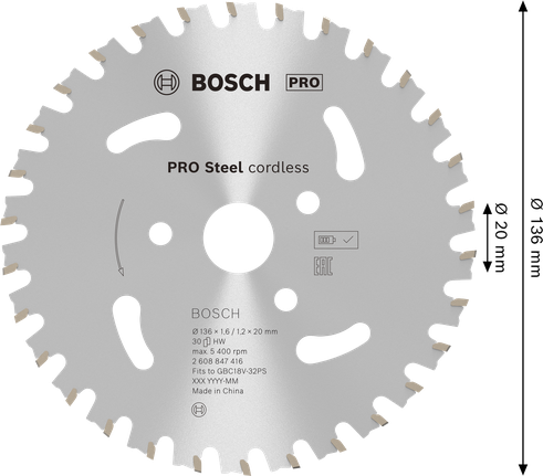 Bosch Steel 無線 136 公釐鋼筋切割刀片。